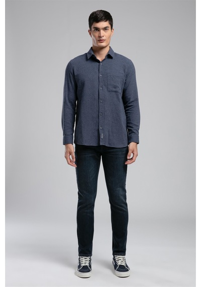 Lee Cooper Tiles Erkek Dokuma Uzun Kol Gömlek İndigo-21495 İndigo