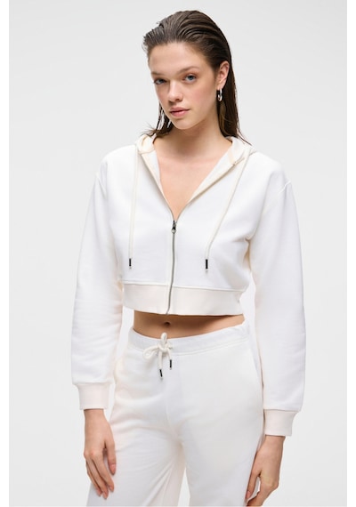 Grımelange ARUBA Kadın %100 Pamuk Uzun Kol Crop Beyaz Sweatshirt