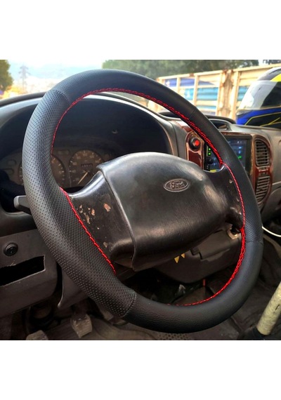 Dikişli Direksiyon Kılıfı Noktalı/siyah Deri Kırmızı Dikişli Ford Transit 2004-06 Kırmızı