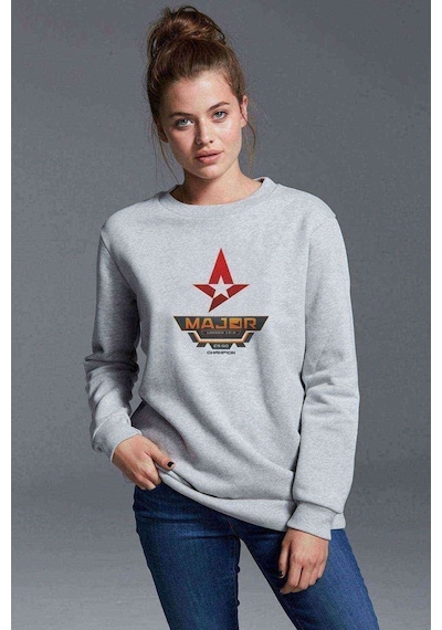 Cs Go Champion Major Baskılı Gri Kadın Sweatshirt