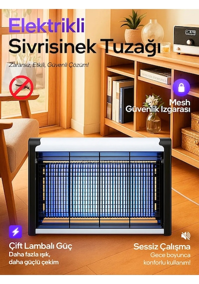 Çift Ampullü Elektrikli Sineklik Sivrisinek Kovucu Yakalama Cihazı 30 M² Etkili Sinek Kovucu