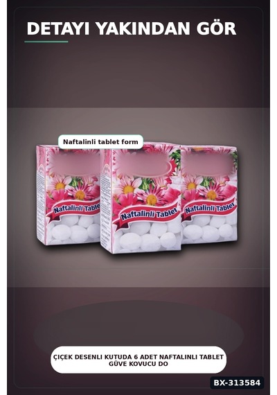 Çiçek Desenli Kutuda 6 Adet Naftalinli Tablet Güve Kovucu Dolap Çekmece Koruyucu Bx-313584 Renkli