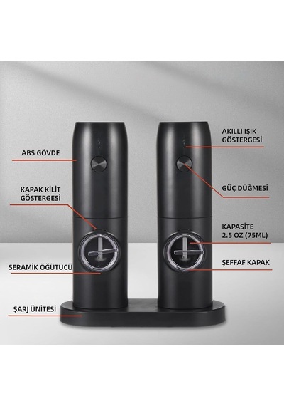 Mioji Sg2 600mah Şarj Üniteli Işıklı Tuz Karabiber Değirmeni Genel