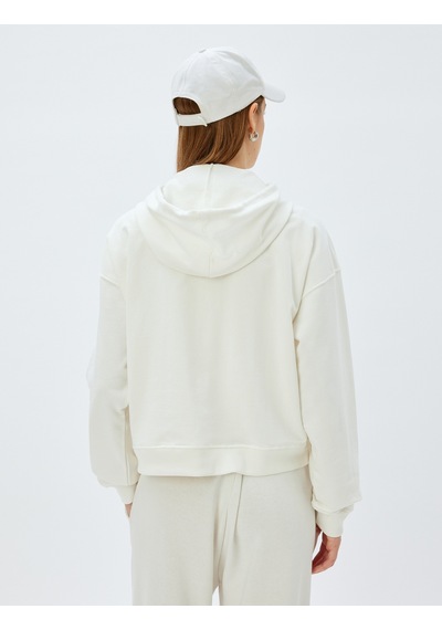 Koton Kapşonlu Sweatshirt Basic Uzun Kollu Üç İplik Pamuklu Beyaz 5wak10223ek Beyaz