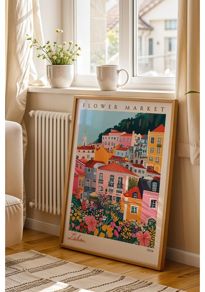 Lizbon Portekiz Çerçeveli Tablo Seyahat Severlere Salon Ve Ofis İçin Estetik Duvar Dekoru Travel Flower Market