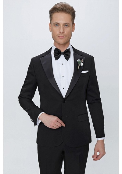 Efor Black 067 Slim Fit Çıkarılabilir Saten Yaka Siyah Damatlık Smokin Takım Siyah