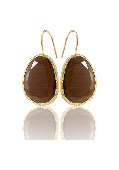 Kadir Jewellery 22 Ayar Altın Kaplama Fosil Taşlı Küpe -el İşçiliği Ve Hipoalerjenik Küpe Kahverengi 16805981