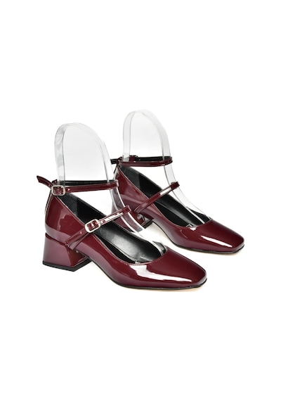 Fox Shoes R654037208 Bordo Rugan Kalın Topuklu Kadın Ayakkabı Bordo