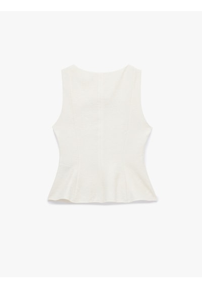 Koton Viskon Kumaş Floral Dokulu Kolsuz Bisiklet Yaka Peplum Bluz Krema 6sak30097pw