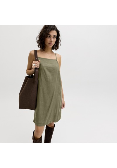 Kadin Kare Yaka Kolsuz Elbise - Almira - 12294717 Dusty Olive
