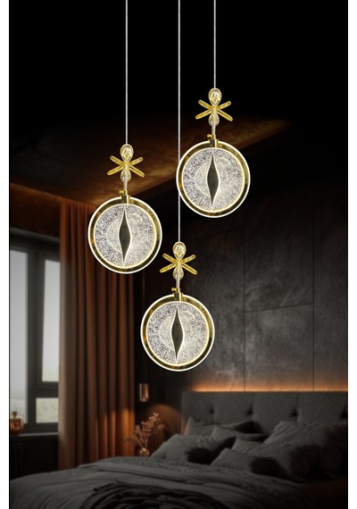 Dark Model 3 Lü Gold Kaplama Metal Salon Mutfak Oturma Yatak Odası Modern Led Sarkıt Avize Sarı