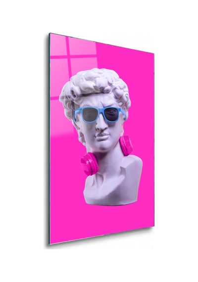 Gözlüklü Ve Kulaklıklı Pop Art Büst Çerçevesiz Cam Tablo