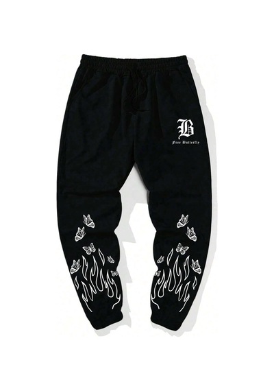 Tarzsokak Legnd Fire & Letter Graphic Drawstring Waist Eşofman Altı Siyah
