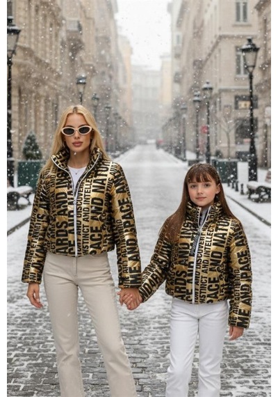 Veraura Lifestyle Kız Çocuk Gold Parlak Yazılı Şişme Mont
