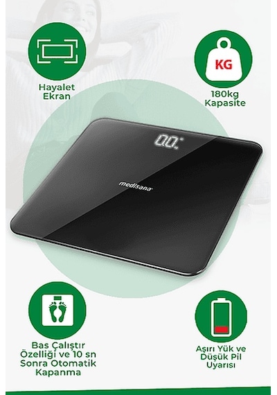 Medısana 38200 Dijital Cam Baskül Siyah