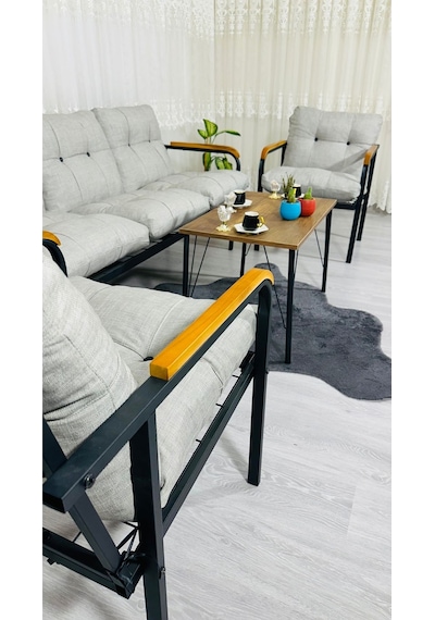 Madame Home Begonvil Balkon, Bahçe - Metal Kanepe Koltuk Takımı 3+1+1 + Sehpa Açık Gri Madame Home Begonvil Balkon, Bahçe - Metal Kanepe Koltuk Takımı 3+1+1 + Sehpa Açık Gri