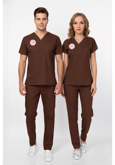 Unisex Kahverengi Psikolog Biyolog Sosyolog Gerontolog Scrubs Üniforma Takım Sağlık Bak.yön.uygun Kahverengi