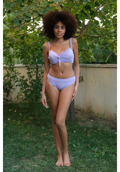 Kadın İçi Boş Fiyonklu Kaplı Lila Alt Üst Bikini Takım