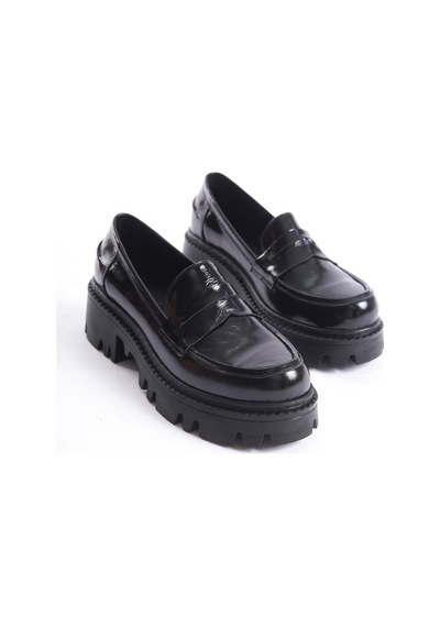 Mubiano Hakiki Deri Collection Kadın Kalın Taban Rugan Loafer Siyah - Mcgvn1012 - S Siyah