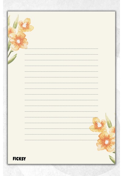 A5 Çiçek Bloknot Çizgili Defter - 50 Yaprak - Memopad - Notepad - Not Defteri - Not Kağıdı Turuncu Turuncu