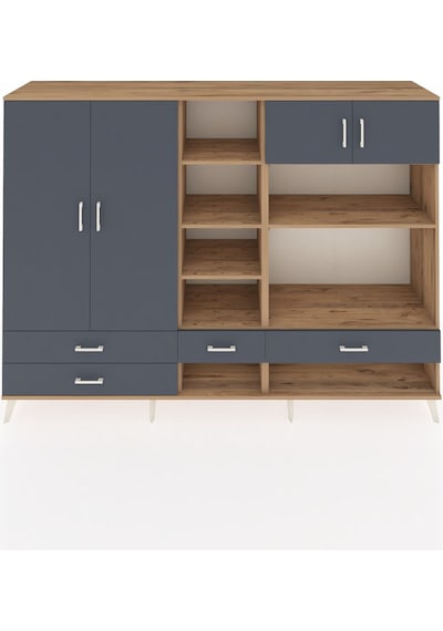 Hyperion Dolap 12 Raflı 4 Çekmeceli 4 Kapaklı 220x44x163 Çam-antr Çam-antrasit