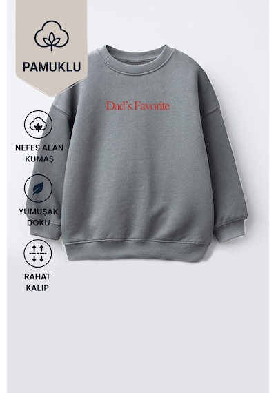 Monila Unisex Çocuk 3 İplik Kumaş Slogan Baskılı Sweatshirt Antrasit