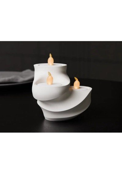 Dekoratif İkili Mumluk - Tealight Led Mum Uyumlu Modern Basamaklı Ev Aksesuarı Hediyelik Obje Antrasit - Beyaz
