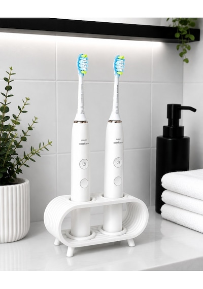 Veriqo 3d 2 Li Elektrikli Diş Fırçası Standı Tezgah Üstü Banyo Organizeri Diş Fırçalık Beyaz