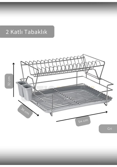 Jet's Home 2 Katlı Bulas Iklık C Elik Tezgah U Stu Tabaklık Bpa Free Bulas Ik Sepeti Kurutmalık Gri Gri