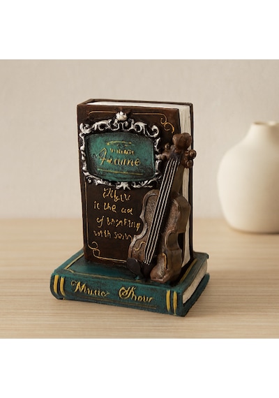Vintage Gitar Ve Kitap Figürlü Dekoratif Biblo Kumbara 21x14x10 Cm -