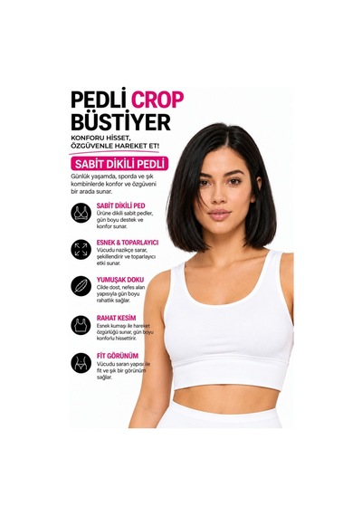 Mrm Pro Kadın Siyah Spor Crop Sütyen Pedli Destekli Toparlayıcı Büstiyer Beyaz Beyaz
