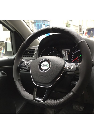 Yüzüklü Alcantara - Karbon Model Dikişli Oto Direksiyon Kılıfı