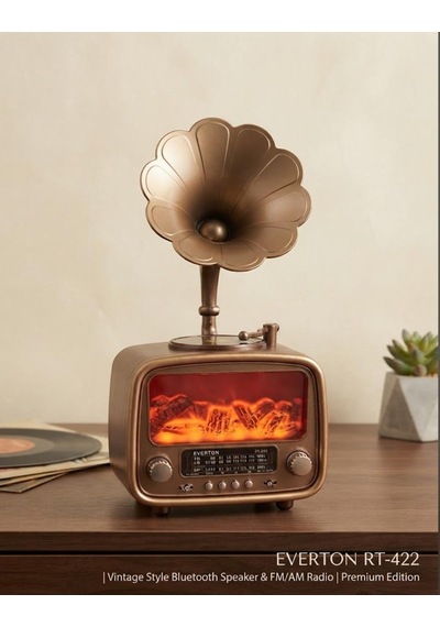 Everton Rt-422 Bluetooth Fm-usb-tf-aux Şarjlı Nostaljik Radyo Gramafon Alev Ambiyans Işığı Şömine Çıtırtı Sesli