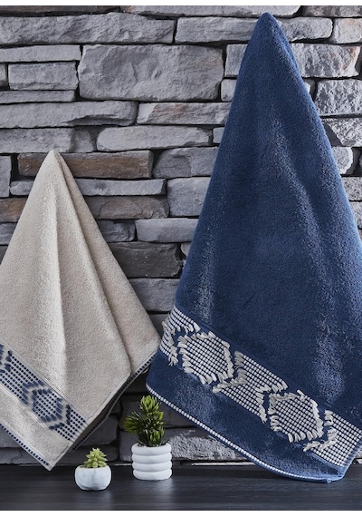 Kod-9851 50x90/70x140 Pamuk Jakarlı 2'li Banyo Havlu Seti - Karışık