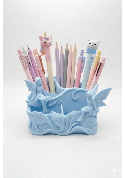 Peri Figürlü Çok Amaçlı Organizer Makyaj Fırçası Düzenleyici Dekoratif Masaüstü Kalemlik 13x13cm