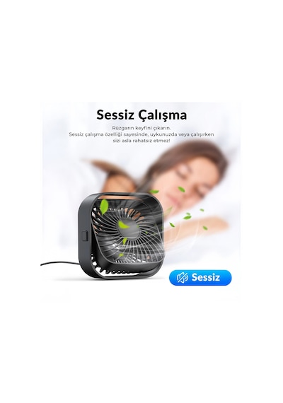 Warmco K51 Masaüstü Vantilatör 3 Kademeli 360 Döner Başlıklı Usb Kablolu Soğutucu Fan Siyah