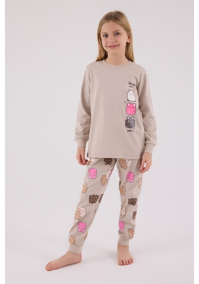 Rolypoly Kız Çocuk Krem Pijama Takımı KREM