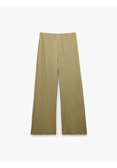 Koton Bürümcük Kumaş Yüksek Bel Bol Düz Paça Pantolon Haki 6sak40109ek