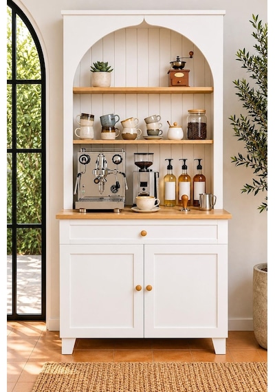 Damla Kahve Köşesi Coffee Bar Dolabı Çekmeceli Raflı Mutfak Servis Dolabı Beyaz Damla Kahve Köşesi Coffee Bar Dolabı Çekmeceli Raflı Mutfak Servis Dolabı Beyaz