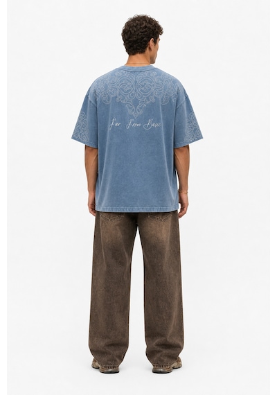 Respire Erkek Far From Basic Yıkamalı Oversize T-shirt Bebe Mavi Bebek Mavisi