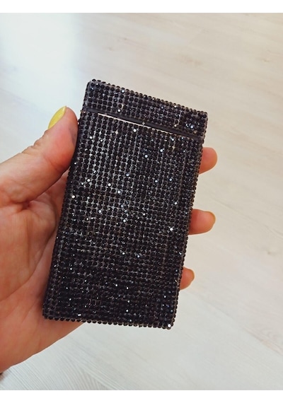 Nesgıft Siyah Swarovski Taşlı Slim (İnce) Uzun Sigara Kutusu