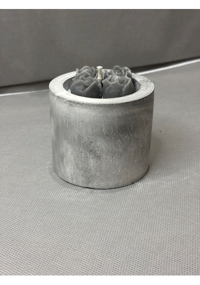 Gri Beton Gül Parafin Mum Kasesi Dekoratif Koyu Gri