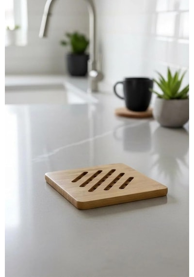 Bambu Nihale, Yuvarlak Ve Kare Çizgili, Tencere Tava Çaydanlık İçin, 17 Cm, Doğal Ahşap, Nemli Doğal Bambu