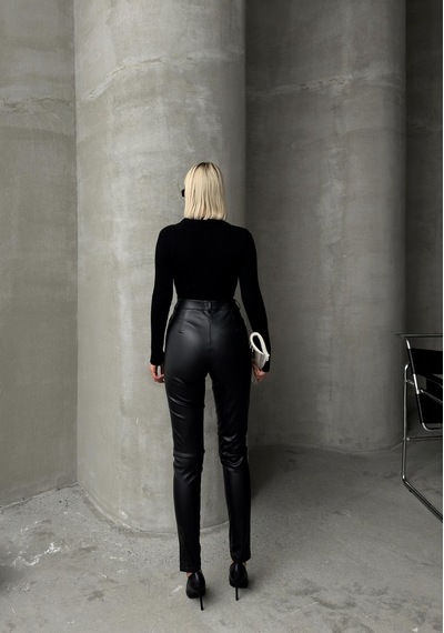 Olcay Deri Görünümlü Dikiş Detaylı Skinny Fit Pantolon Siyah 7562