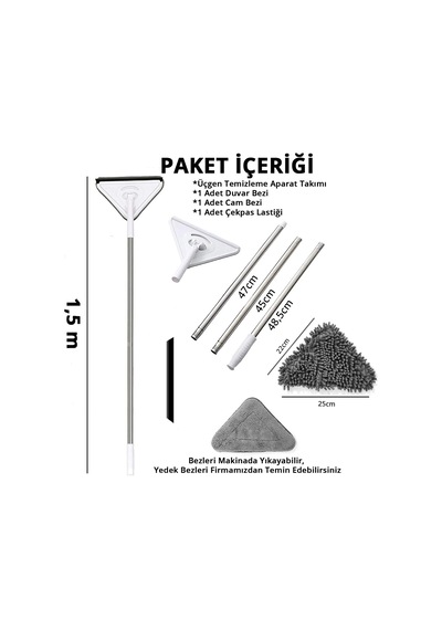 Bay Üçgen Mop Cam Duvar Tavan Fayans Parke Temizleyici Mop Bx40 Najmaddin