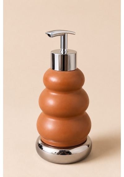Trıo Dekoratif Premium 3 Boğumlu Sıvı Sabunluk 300 Ml Krom Görünümlü Pompalı Pastel Yeşil Banyo Ve Mutfak Sabun Dispenseri - 18,5 Cm X 7 Cm Turuncu