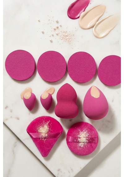 Pembe Renk 10 Parça Profesyonel Makyaj Süngeri Seti Pudra Puff Blender