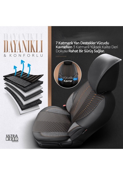 Advanced Design Özel Tasarım Premium Deri-Keten Ekstra Destekli Universal Oto Koltuk Kılıfı Tam Set
