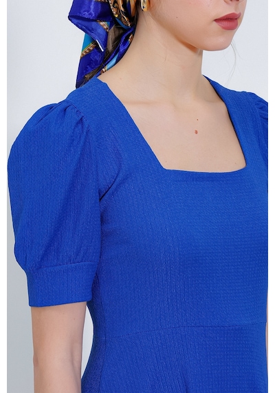 Bigdart Kadın Saks Kare Yaka Örme Mini Elbise 2339bgd19-034-14730 001