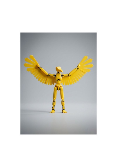 Bird Dummy 13 Sarı Kanatlı Hareketli Figür - Eklemli Aksiyon Figürü Robot Oyuncak